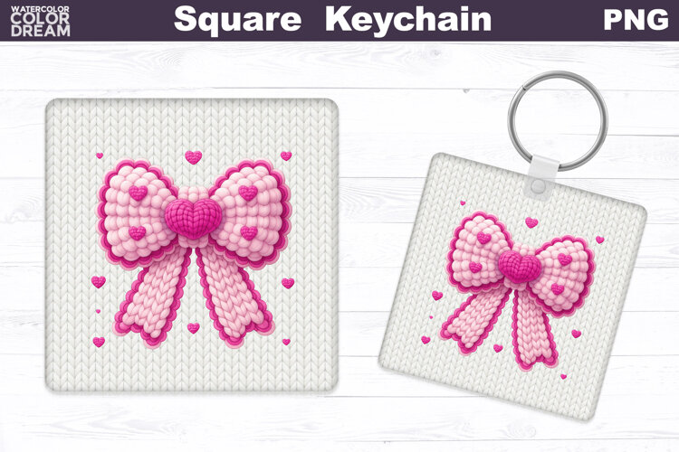 Valentine Bow Square Keychain | Bow Heart Sublimation example image 1