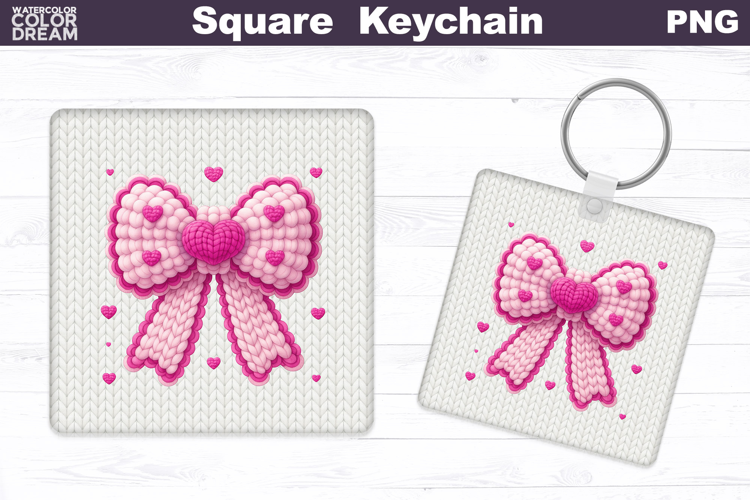 Valentine Bow Square Keychain | Bow Heart Sublimation