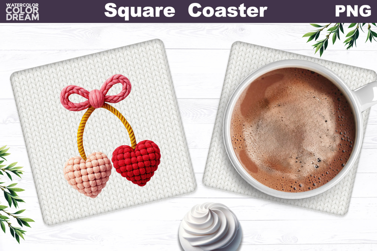 Valentine Cherry Square Coaster| Heart Love Sublimation