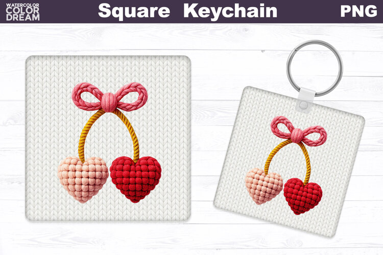 Valentine Square Keychain | Cherry Heart Sublimation example image 1