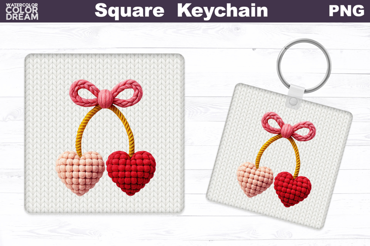 Valentine Square Keychain | Cherry Heart Sublimation