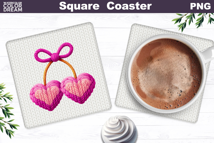 Valentine Cherry Square Coaster| Heart Love Sublimation