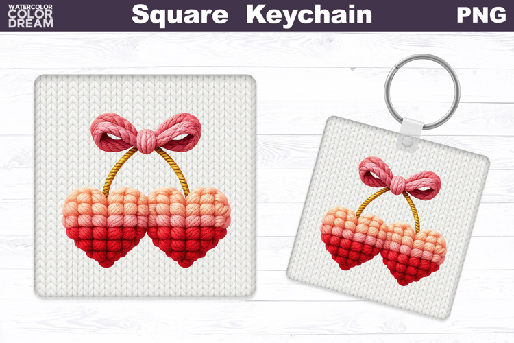 Valentine Square Keychain | Cherry Heart Sublimation