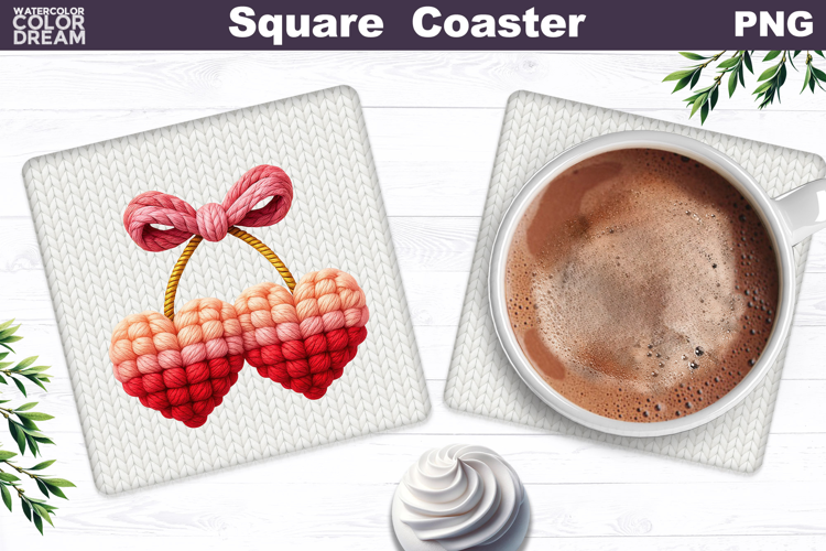 Valentine Cherry Square Coaster| Heart Love Sublimation