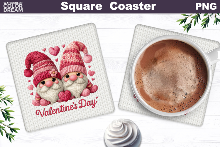 Valentine Square Coaster | Couple Gnomes Sublimation