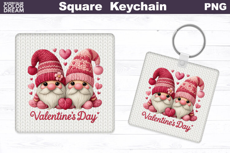 Valentine Square Keychain | Gnome Heart Sublimation example image 1