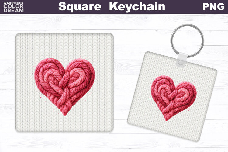 Valentine Square Keychain | Heart Sublimation example image 1