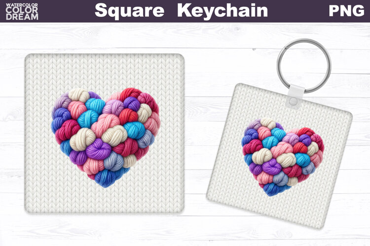 Valentine Square Keychain | Heart Sublimation example image 1