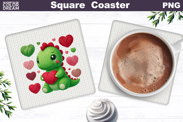 Valentine Dino Square Coaster| Dinosaur Sublimation