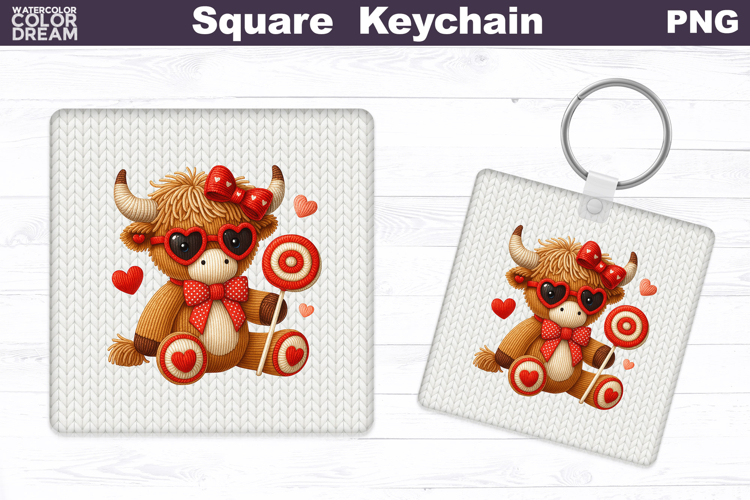 Valentine Square Keychain | Highland Cow Sublimation