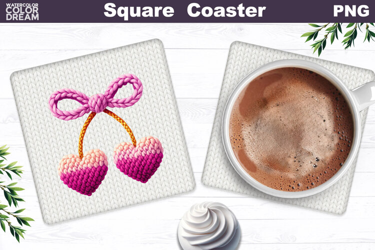 Valentine Cherry Square Coaster| Heart Love Sublimation example image 1