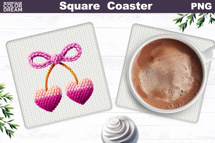 Valentine Cherry Square Coaster| Heart Love Sublimation