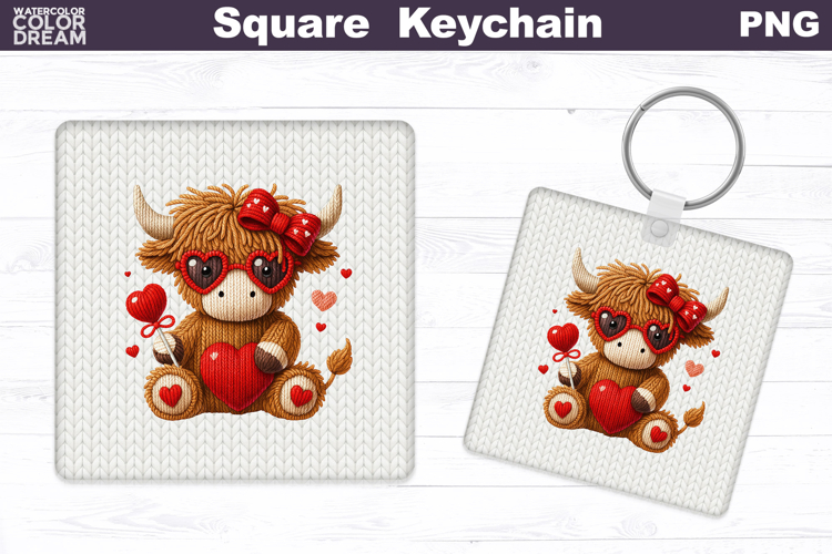 Valentine Square Keychain | Highland Cow Sublimation