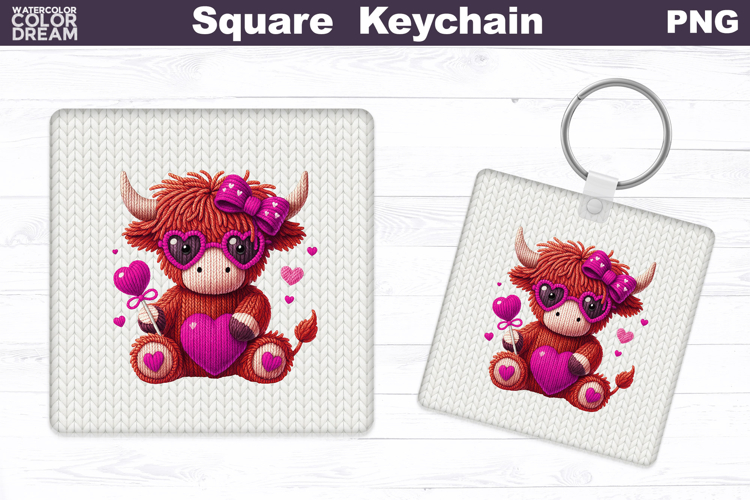 Valentine Square Keychain | Highland Cow Sublimation