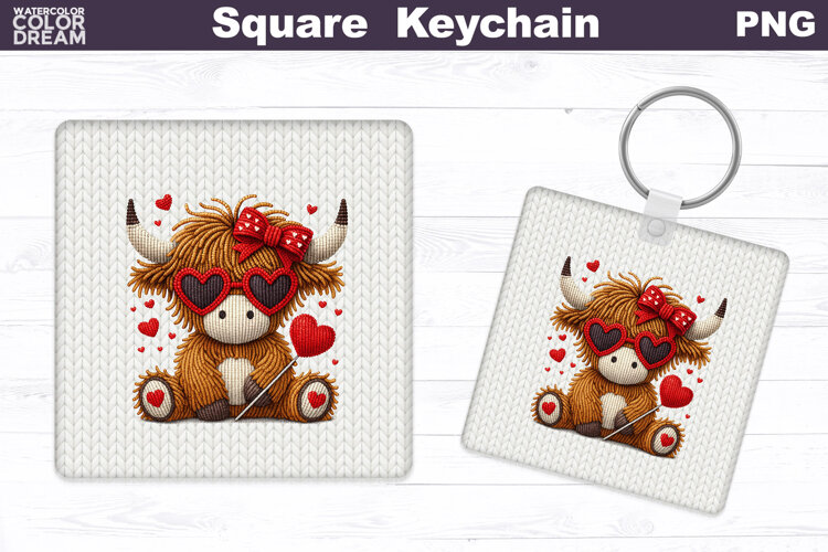 Valentine Square Keychain | Highland Cow Sublimation example image 1