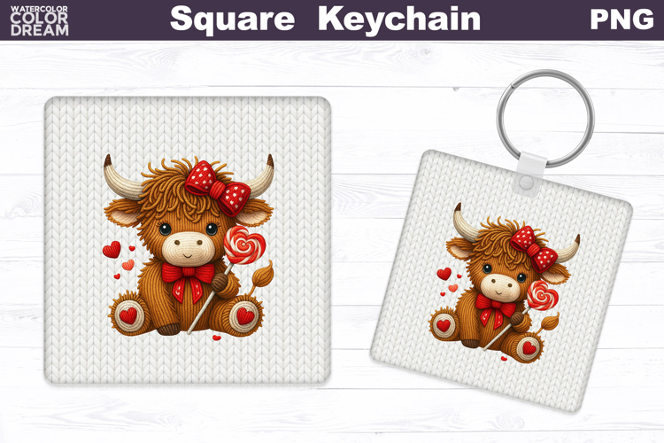 Valentine Square Keychain | Highland Cow Sublimation