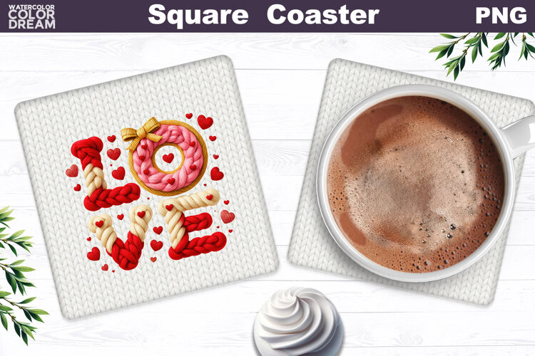 Valentine Square Coaster | Love Quote Sublimation example image 1