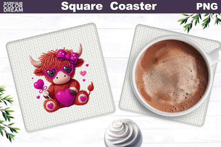 Valentine Square Coaster| Highland Cow Sublimation