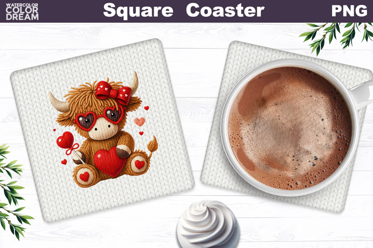 Valentine Square Coaster| Highland Cow Sublimation