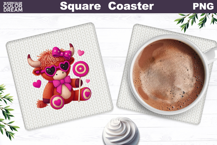 Valentine Square Coaster| Highland Cow Sublimation