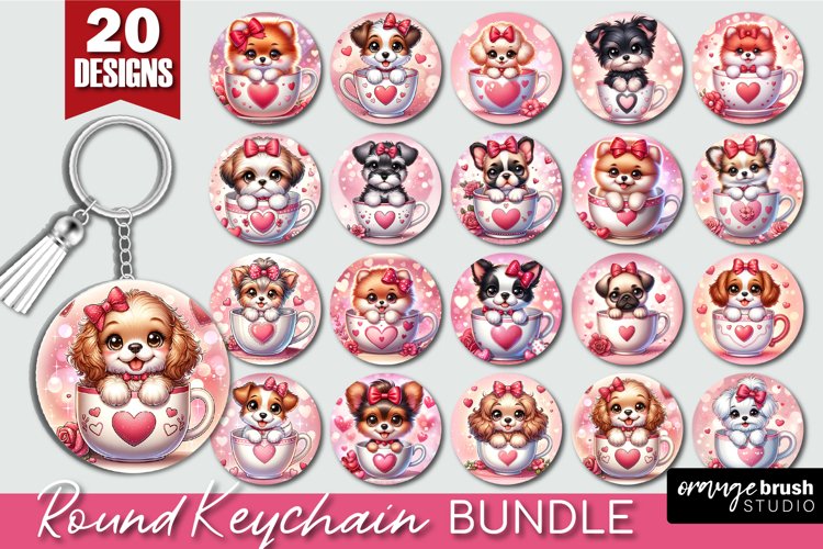 Valentine Keychain Bundle, Dog Round Keychain Sublimation