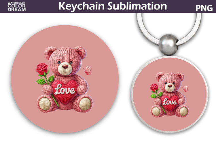 Bear Heart Round Keychain | Valentine Key Ring