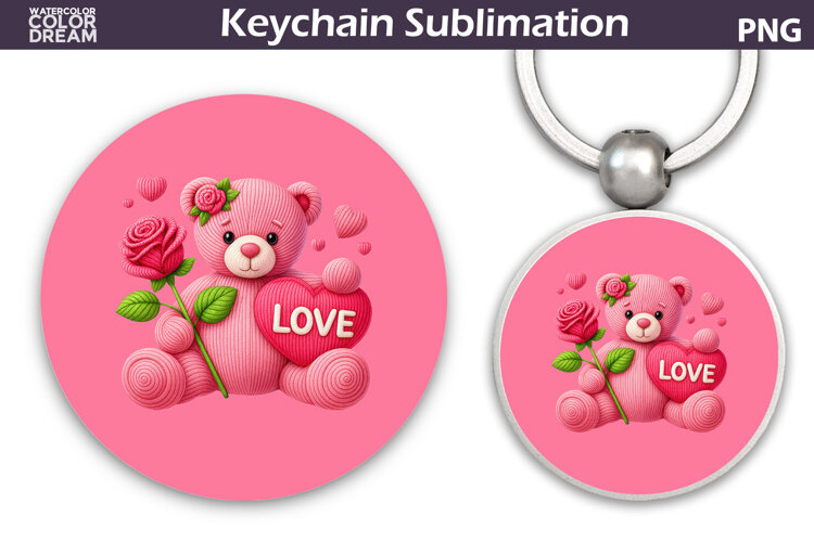 Bear Heart Round Keychain | Valentine Key Ring example image 1