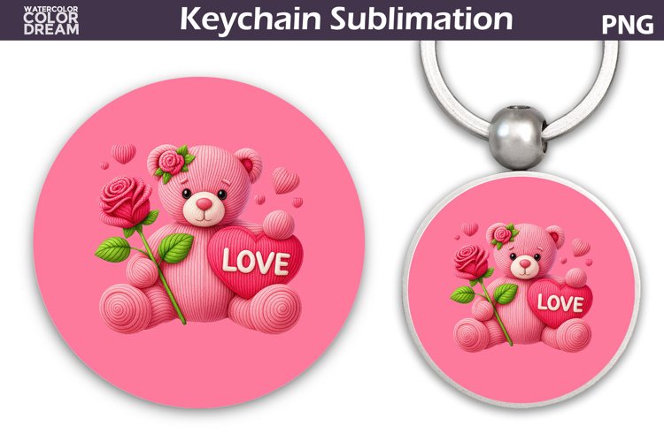 Bear Heart Round Keychain | Valentine Key Ring