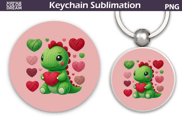 Valentine Dinosaur Round Keychain | Valentine Key Ring