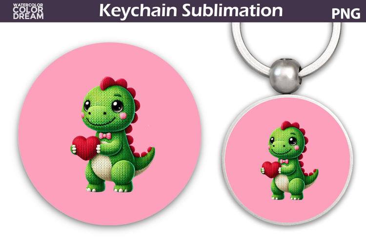 Valentine Dinosaur Round Keychain | Valentine Key Ring
