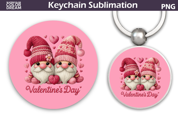 Valentine Gnomes Round Keychain | Valentines Day Key Ring