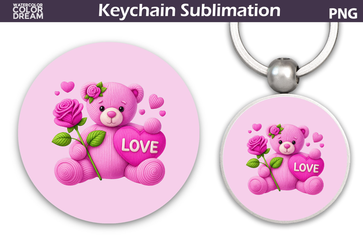 Bear Heart Round Keychain | Valentine Key Ring