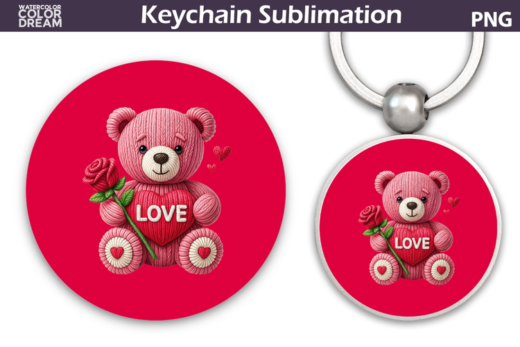 Bear Heart Round Keychain | Valentine Key Ring