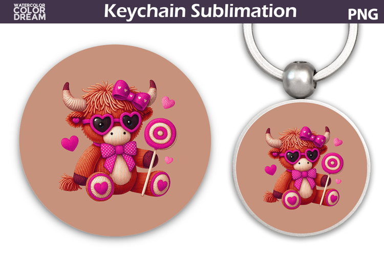 Highland Cow Heart Round Keychain | Valentine Key Ring