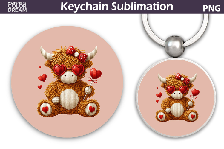 Highland Cow Heart Round Keychain | Valentine Key Ring