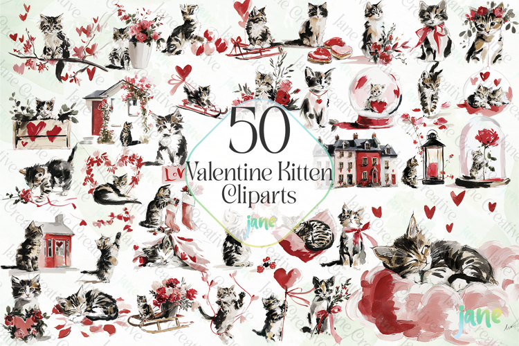 Valentine Kitten Cliparts Bundle