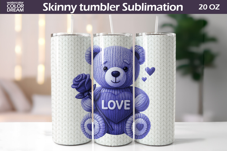 Cute Bear Heart Tumbler Wrap | Valentine Tumbler Sublimation