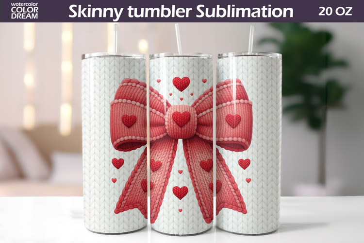 Red Bow Heart Tumbler Wrap | Valentine Tumbler Sublimation