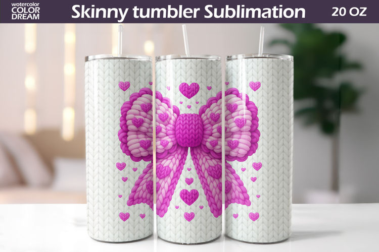 Pink Bow Heart Tumbler Wrap | Valentine Tumbler Sublimation