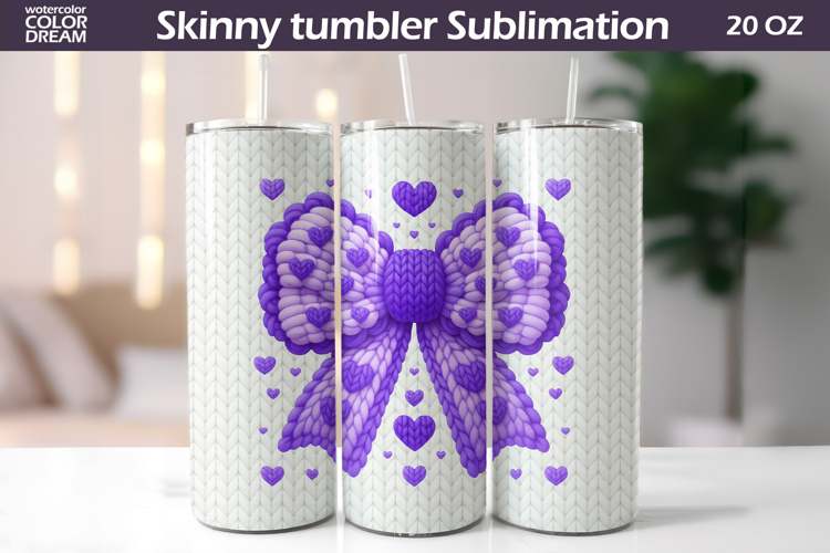 Purple Bow Heart Tumbler Wrap | Valentine Tumbler Sublimatio