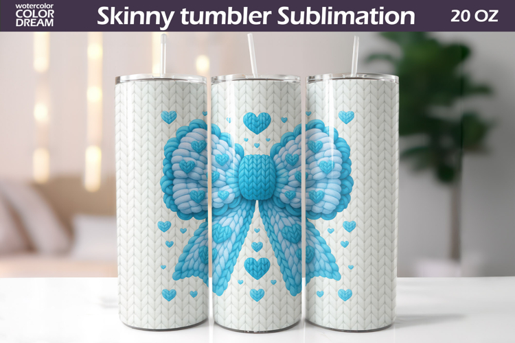 Blue Bow Heart Tumbler Wrap | Valentine Tumbler Sublimatio
