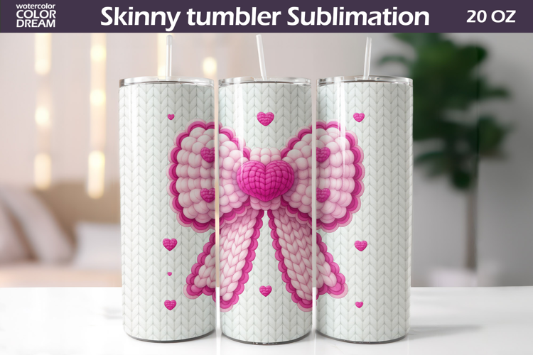 Pink Bow Heart Tumbler Wrap | Valentine Tumbler Sublimation