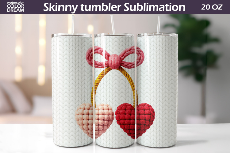 Cherry Heart Tumbler Wrap | Valentine Tumbler Sublimation