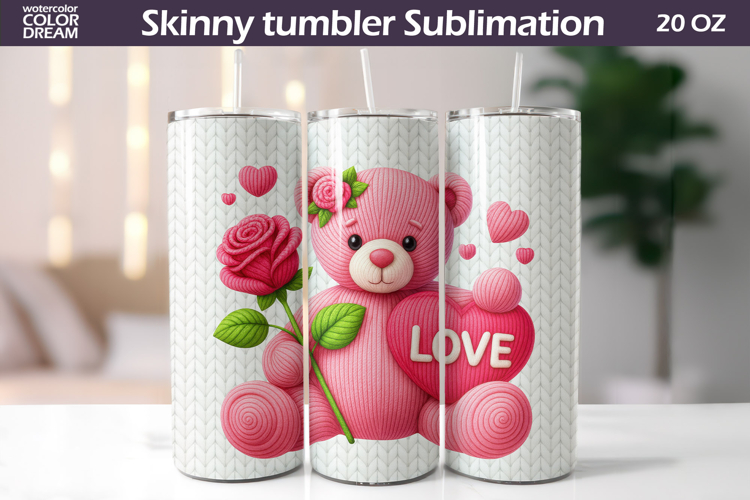 Cute Bear Heart Tumbler Wrap | Valentine Tumbler Sublimation