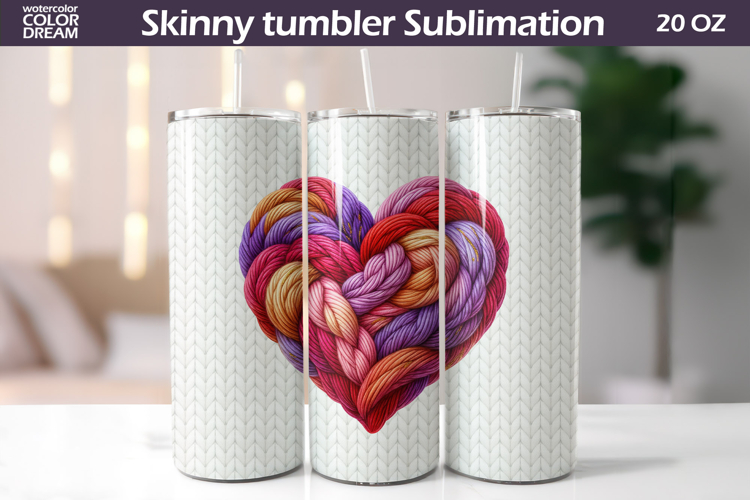 Knitted Heart Tumbler Wrap | Valentine Tumbler Sublimation