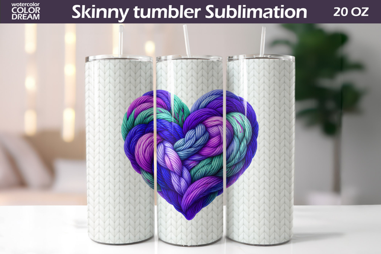 Knitted Heart Tumbler Wrap | Valentine Tumbler Sublimation