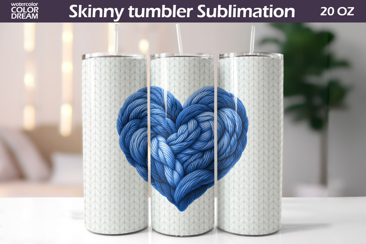 Knitted Heart Tumbler Wrap | Valentine Tumbler Sublimation