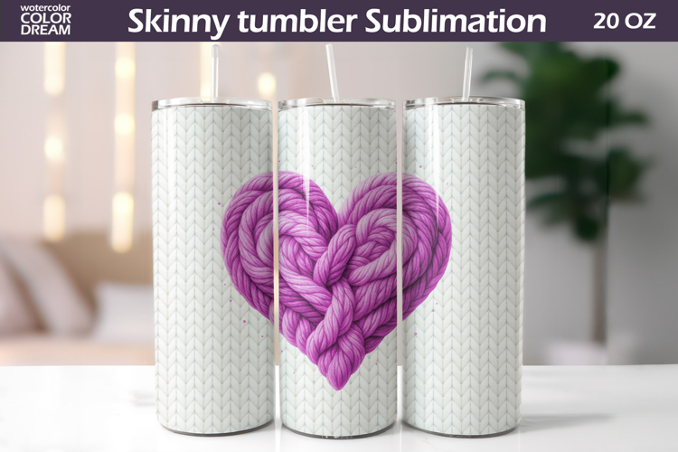 Knitted Heart Tumbler Wrap | Valentine Tumbler Sublimation