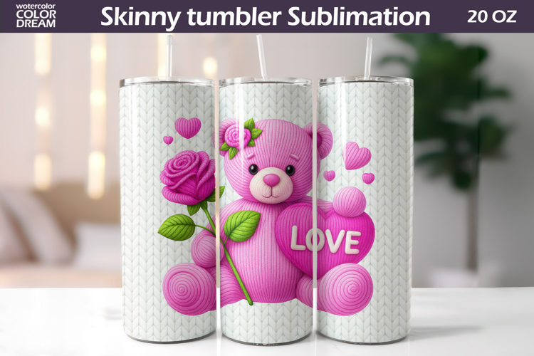 Cute Bear Heart Tumbler Wrap | Valentine Tumbler Sublimation