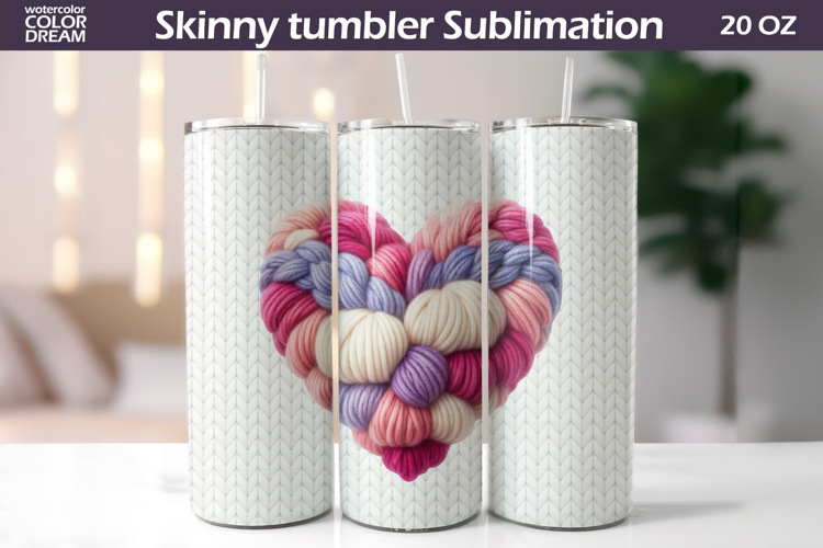Knitted Heart Tumbler Wrap | Valentine Tumbler Sublimation
